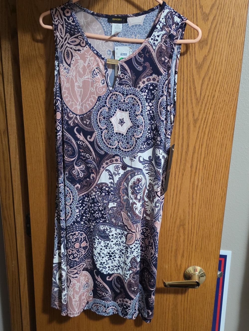 Espresso Sleeveless Paisley Midi Dress in Navy and Blush